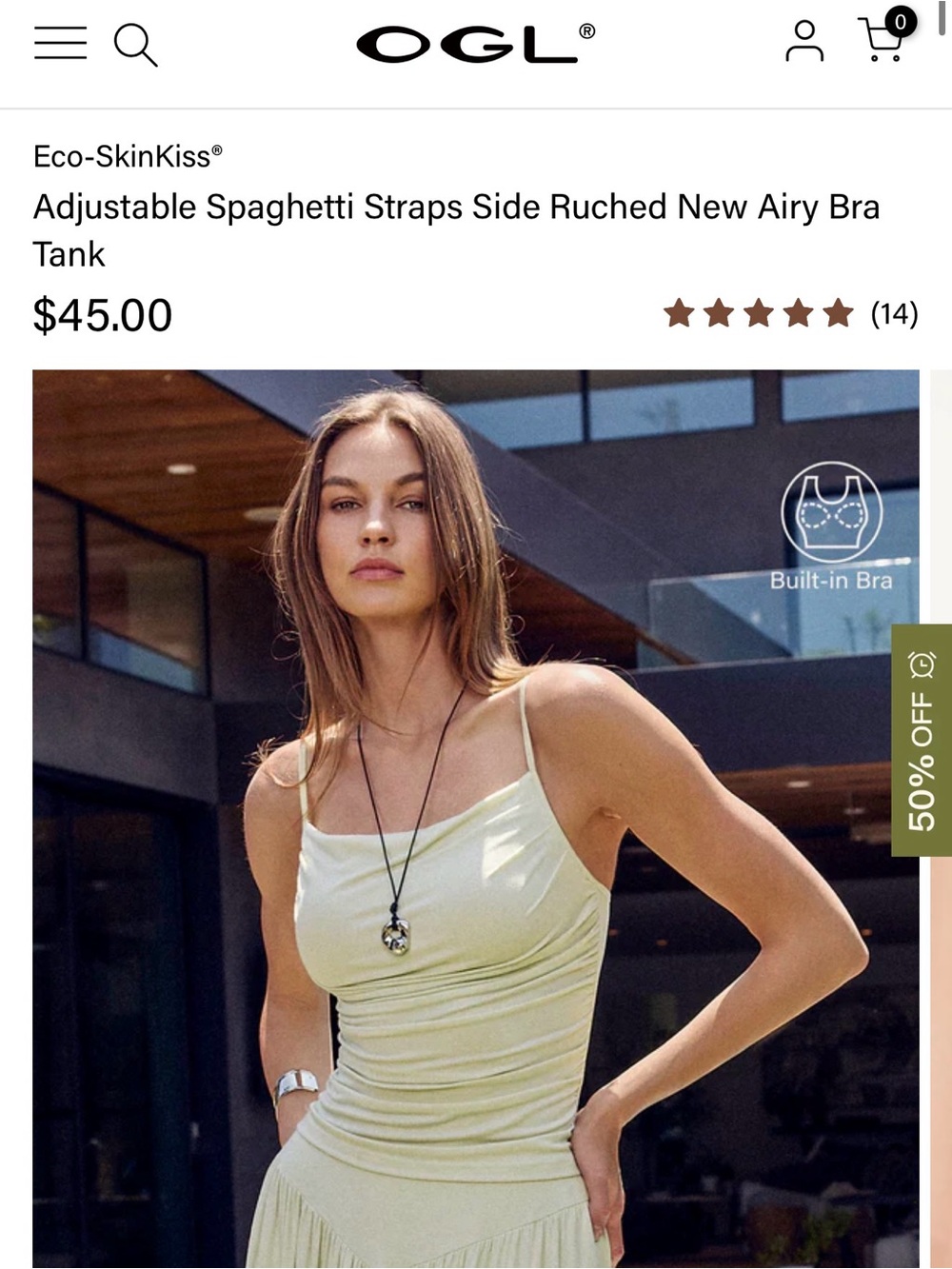OGL Eco-SkinKiss™ Adjustable Spaghetti Strap Ruched Bra Tank — Pastel Lily Mint
